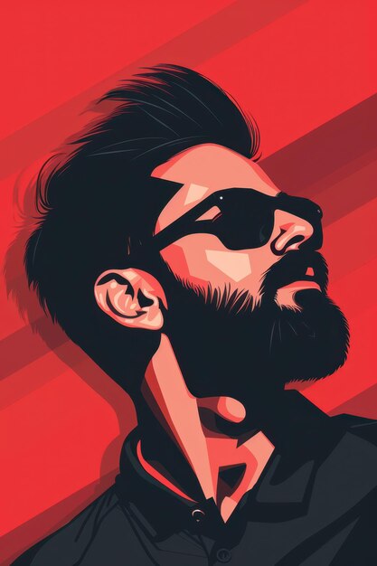 a man with a beard and sunglasses on a red background