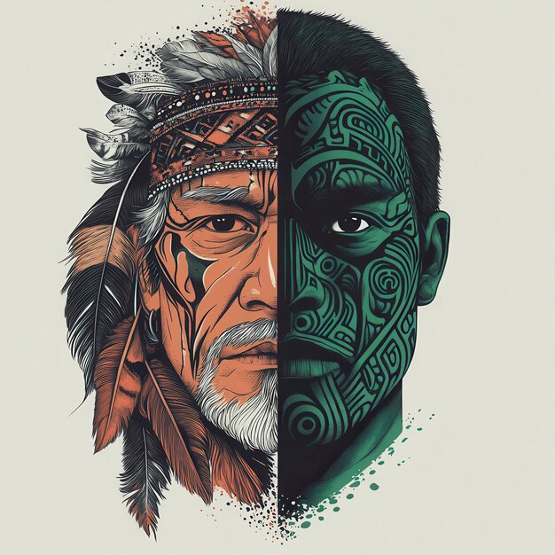 Photo a man with a beard and a tattoo on his face and the words  native art