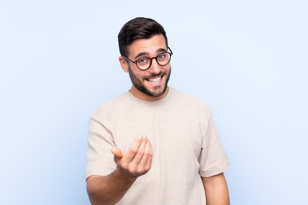 Man with beard over wall