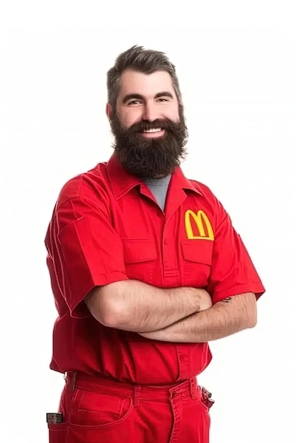 Photo a man with a beard wearing a red uniform