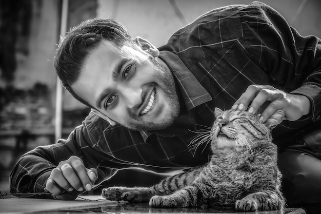 Man with Beautiful Cat Image