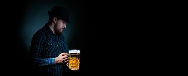 Man with beer panoramic mockup