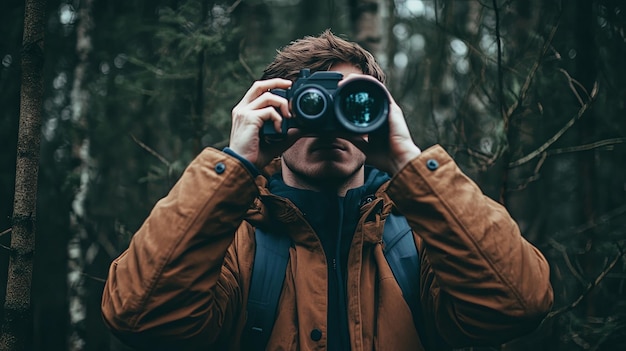 Photo man with binoculars