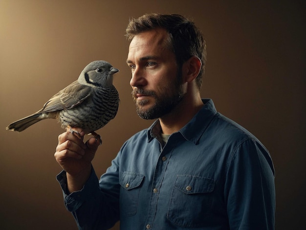 Photo a man with a bird guide standing with one hand on chin_0