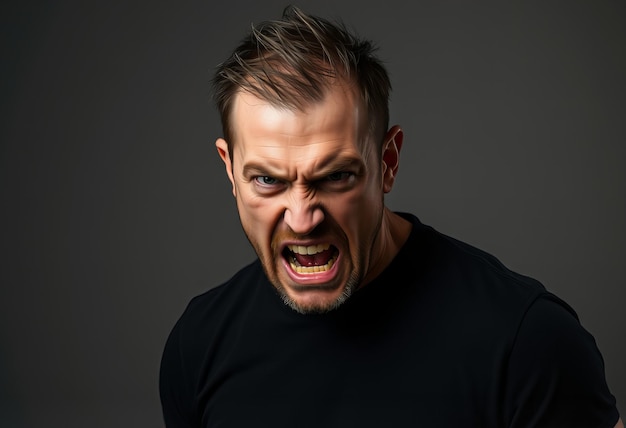 Photo a man with a black shirt that says  angry