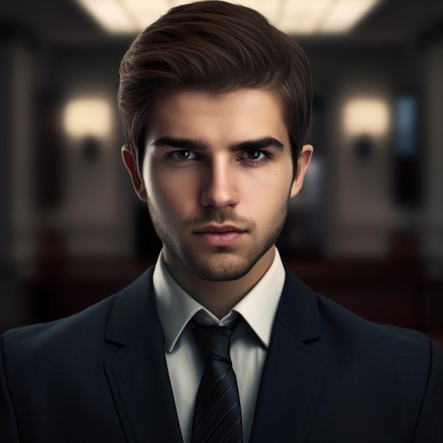 A man with a black suit and white shirt is posing for a photo.