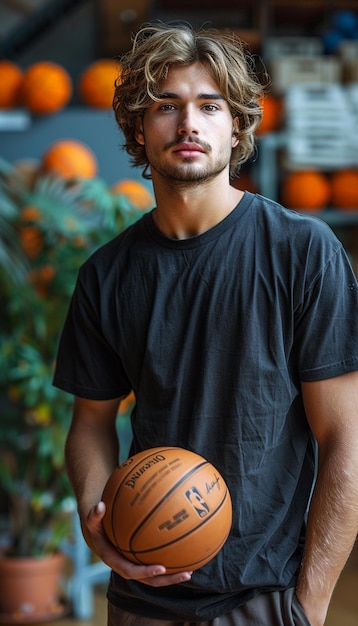 Photo a man with black t shirt mock up