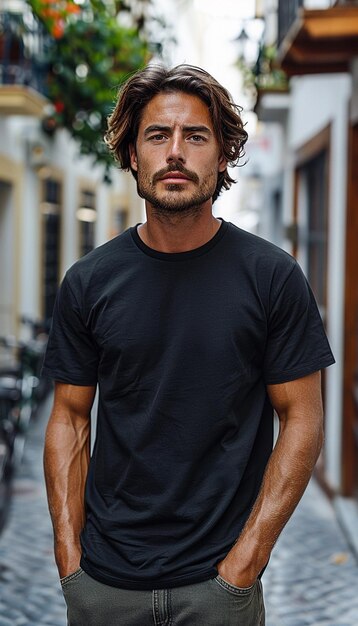 A man with black T shirt mock up