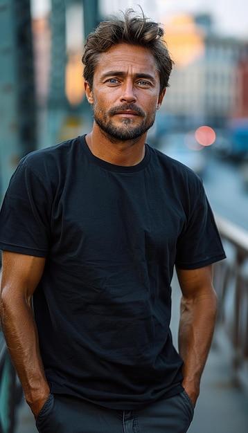 A man with black T shirt mock up