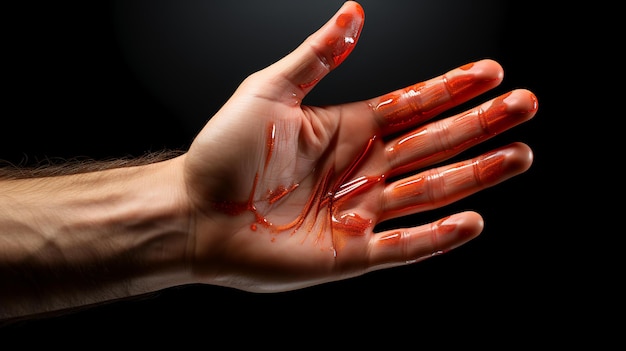 a man with bloody hands and blood on his hand