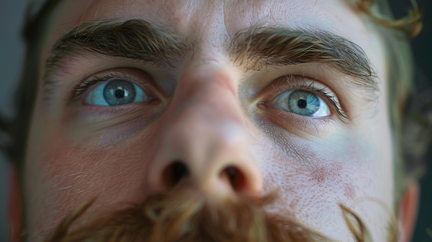 Photo a man with blue eyes and a mustache is looking up