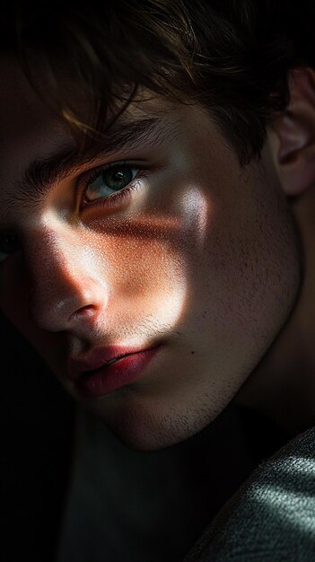 Photo a man with a blue eyes and a shadow of a green eye