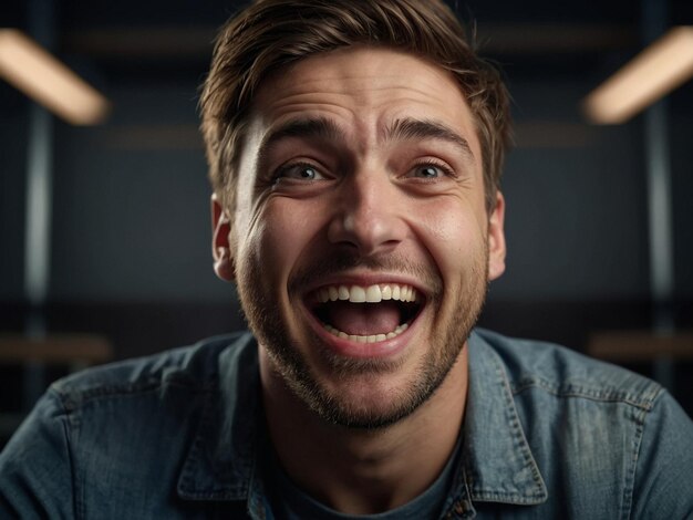 Photo a man with a blue shirt that says  he is smiling