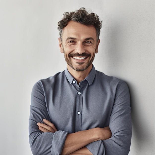 A man with a blue shirt that says'i'm a man '