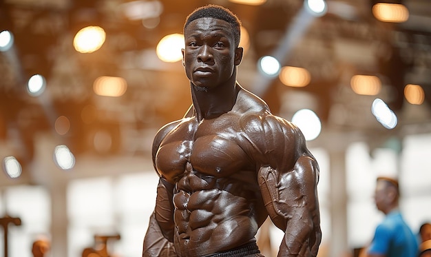 a man with a bodybuilder with the words  body  on the chest