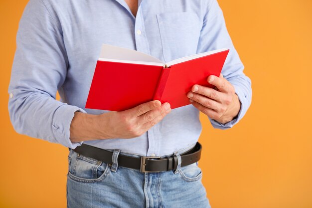 Man with book on color space