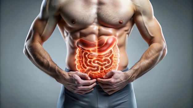 Photo a man with a brain in his stomach