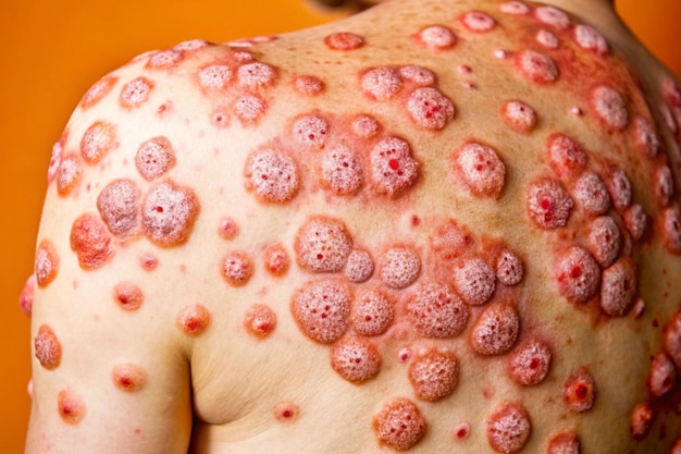 a man with a bump on his back and a pink blotch on his back