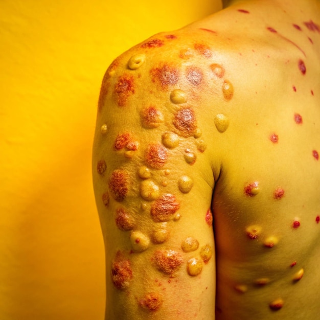 a man with a bump on his back and a red spot on his back