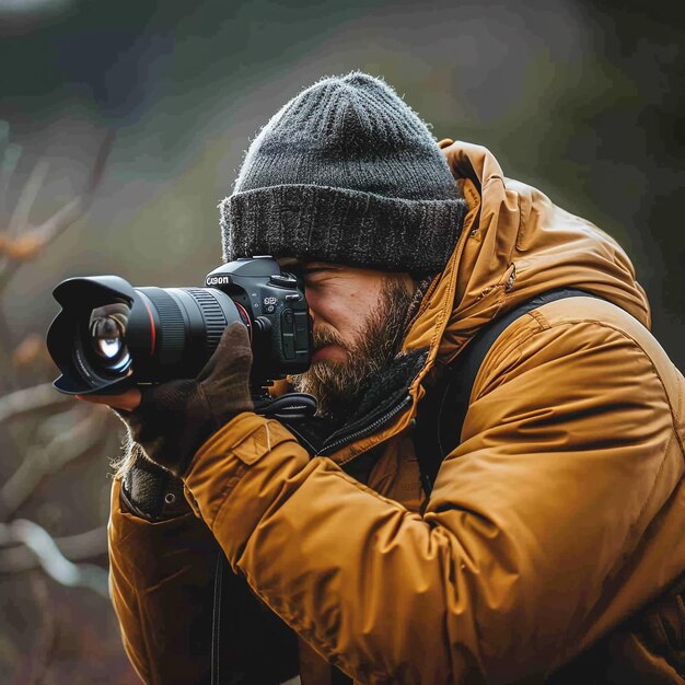 Photo a man with a camera taking a picture with a camera