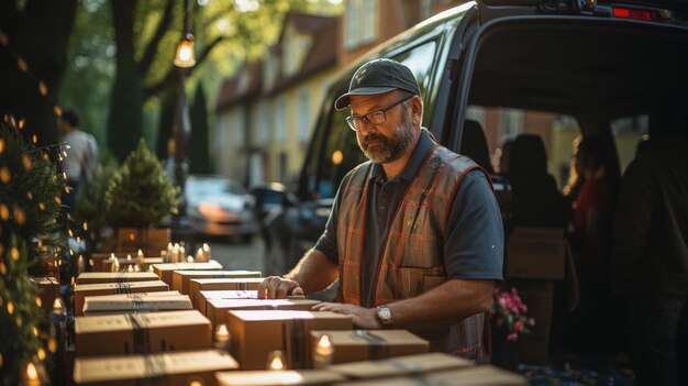 man with cardboard boxes