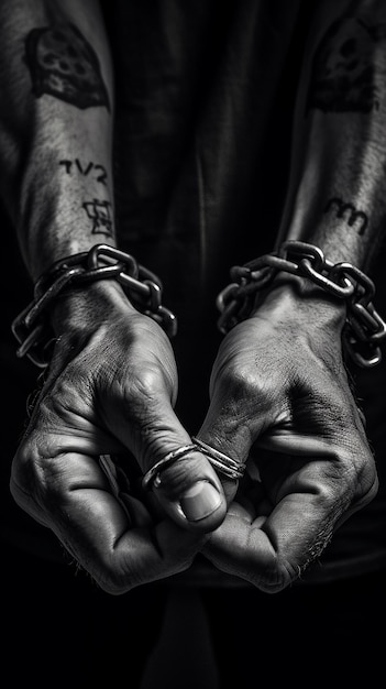 Photo a man with a chain around his hands