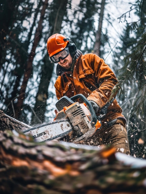 Man with chainsaw in woodland