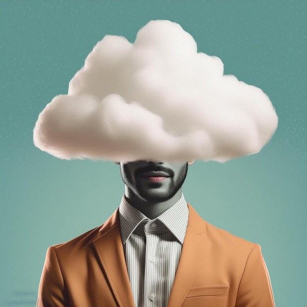 a man with a cloud head that says quot he is holding a cloud quot