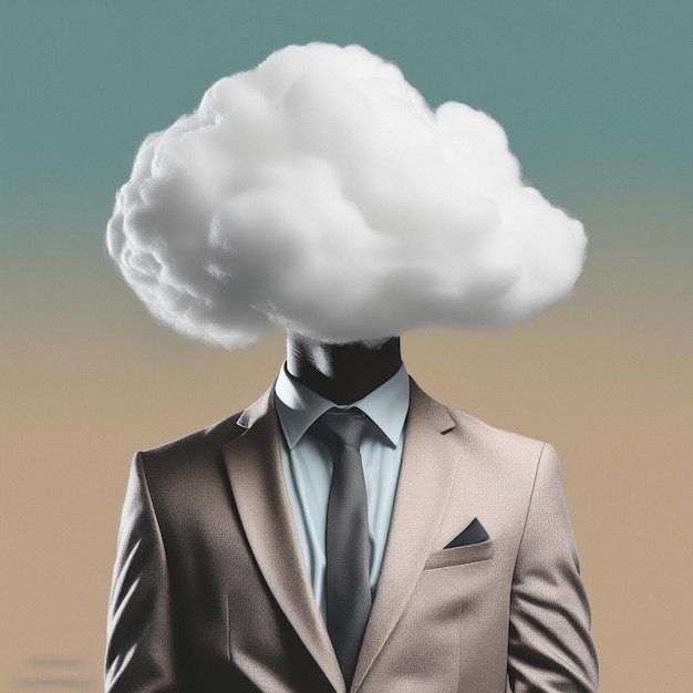 a man with a cloud in his head is covering his head