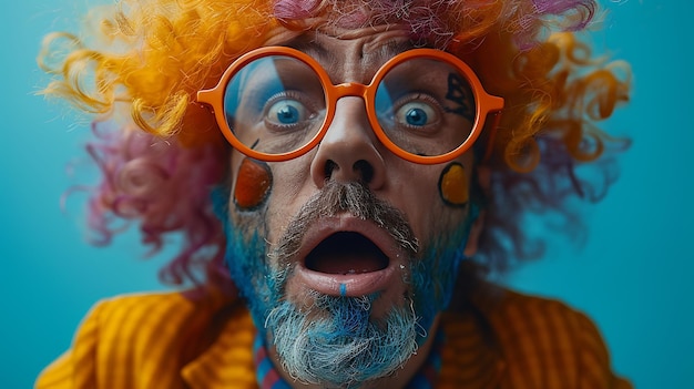 a man with a clown face and glasses on his face