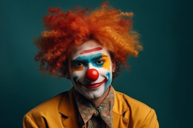 A man with a clown face painted red and blue