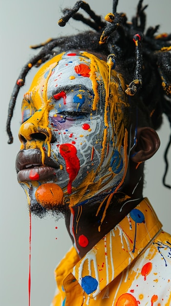 a man with a colorful face paint that has the colors painted on it