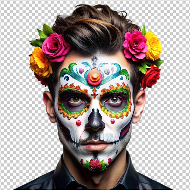 a man with colorful skull makeup art png