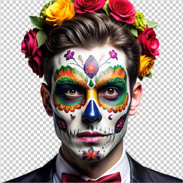 a man with colorful skull makeup art png