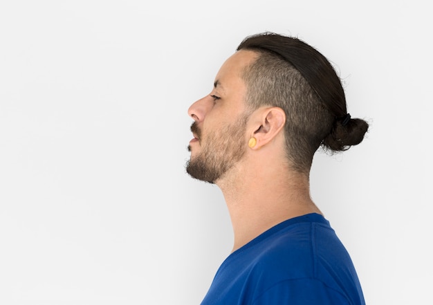 Man with cool hairstyles is in a studio shoot