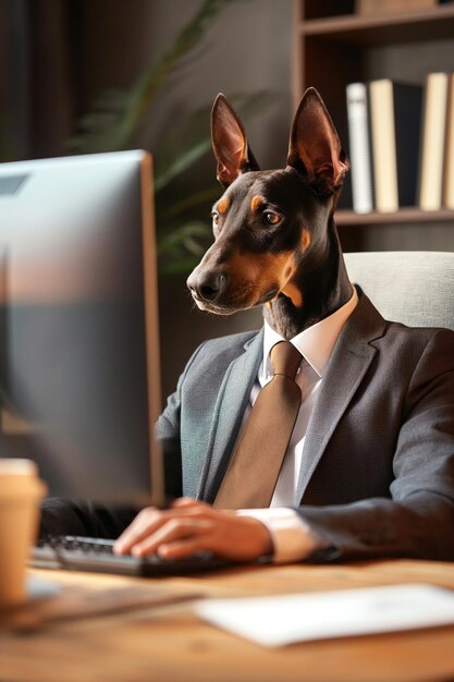 Photo man with doberman head