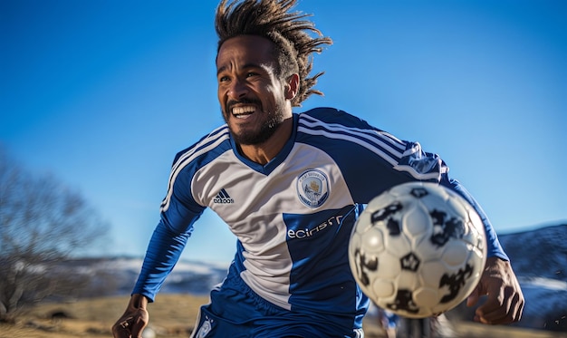 Man With Dreadlocks Running With Soccer Ball