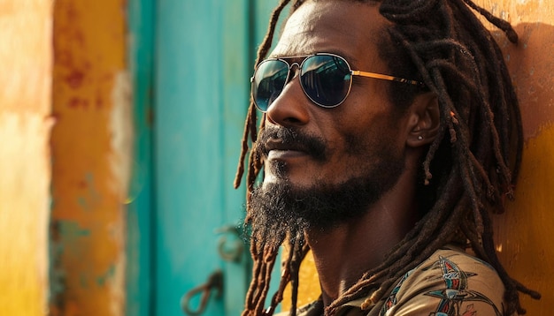 Photo a man with dreadlocks and sunglasses is wearing sunglasses