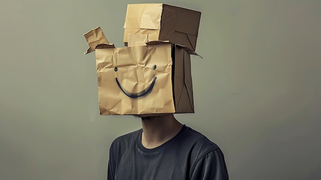 Man with Emoticon Bags Expressing Joy and Smile