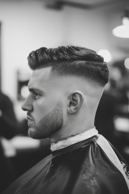 a man with a fade haircut in a barber shop