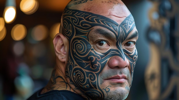 Photo a man with a full face tattoo