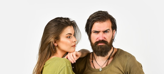 Man with girlfriend Couple in love Sexy couple Bearded man and woman Fashion and beauty Valentines day Relationship and dating Modern couple How male cosmetics are different from female