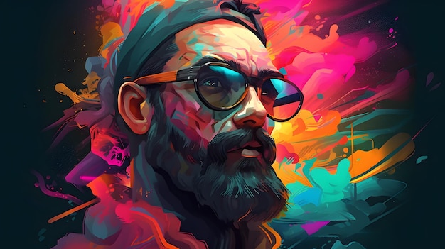 Man with glasses and beard in front of image of man's face Generative AI