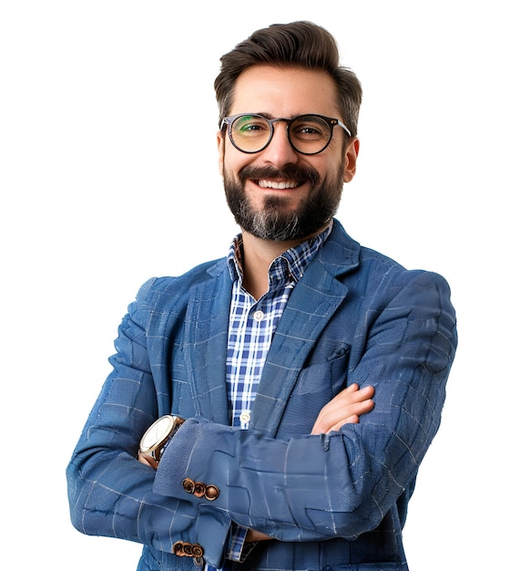 a man with glasses and a blue shirt with a beard