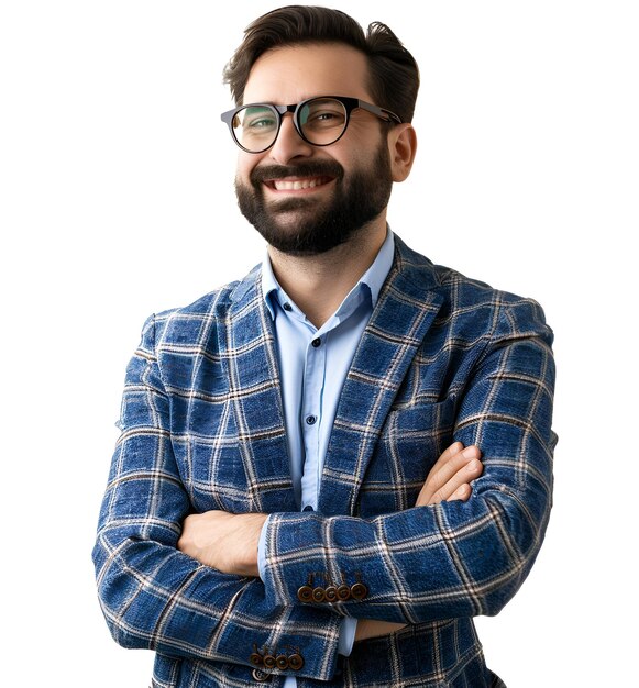 a man with glasses and a blue shirt with the word quot on it