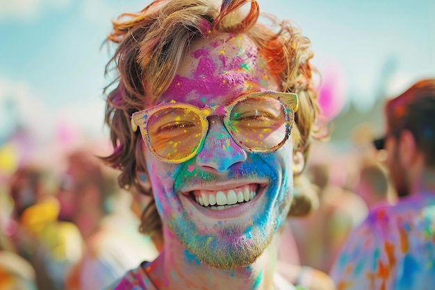 a man with glasses and a colorful shirt has a smile on his face