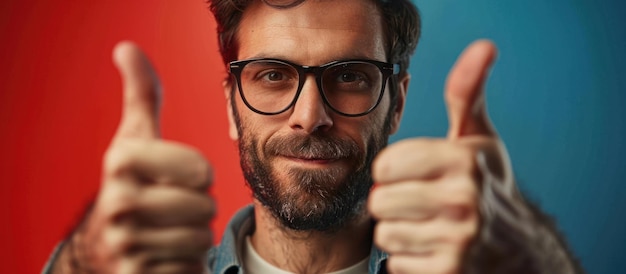 Man with glasses giving thumbs up