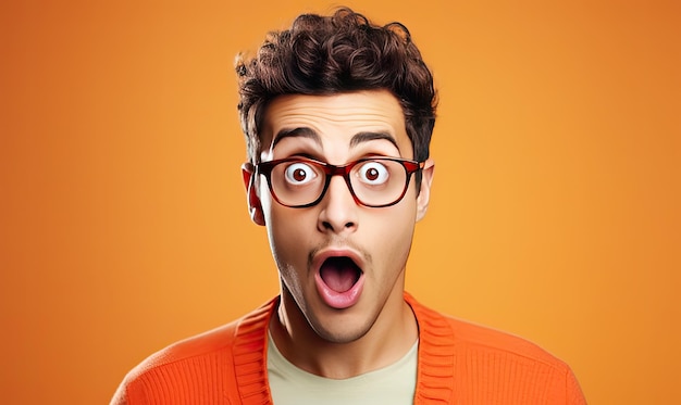 A man with glasses making a surprised face