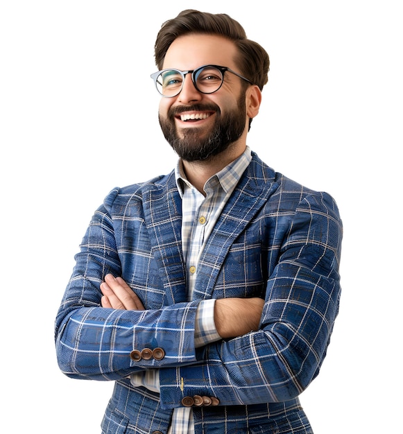 a man with glasses and a plaid shirt with a beard wearing glasses