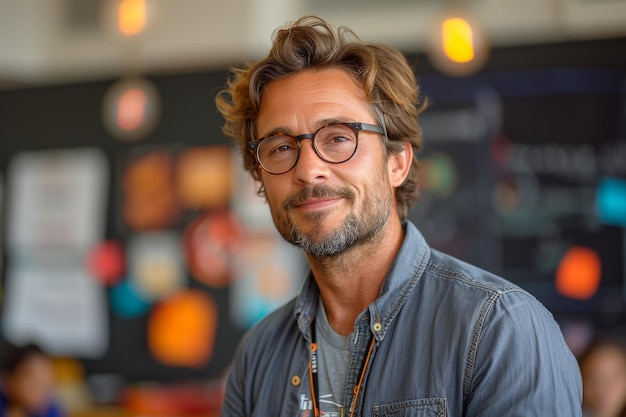 Man with glasses standing in room